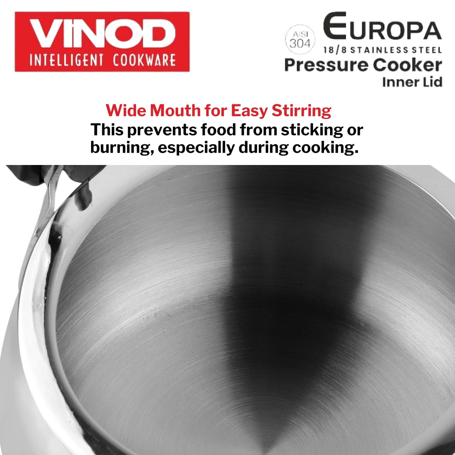 Vinod Europa Stainless Steel Inner Lid Pressure Cooker - 3 Litre | Handi Shape | Sandwich Bottom Cooker | Induction and Gas Base | ISI and CE certified - 2 Years Warranty