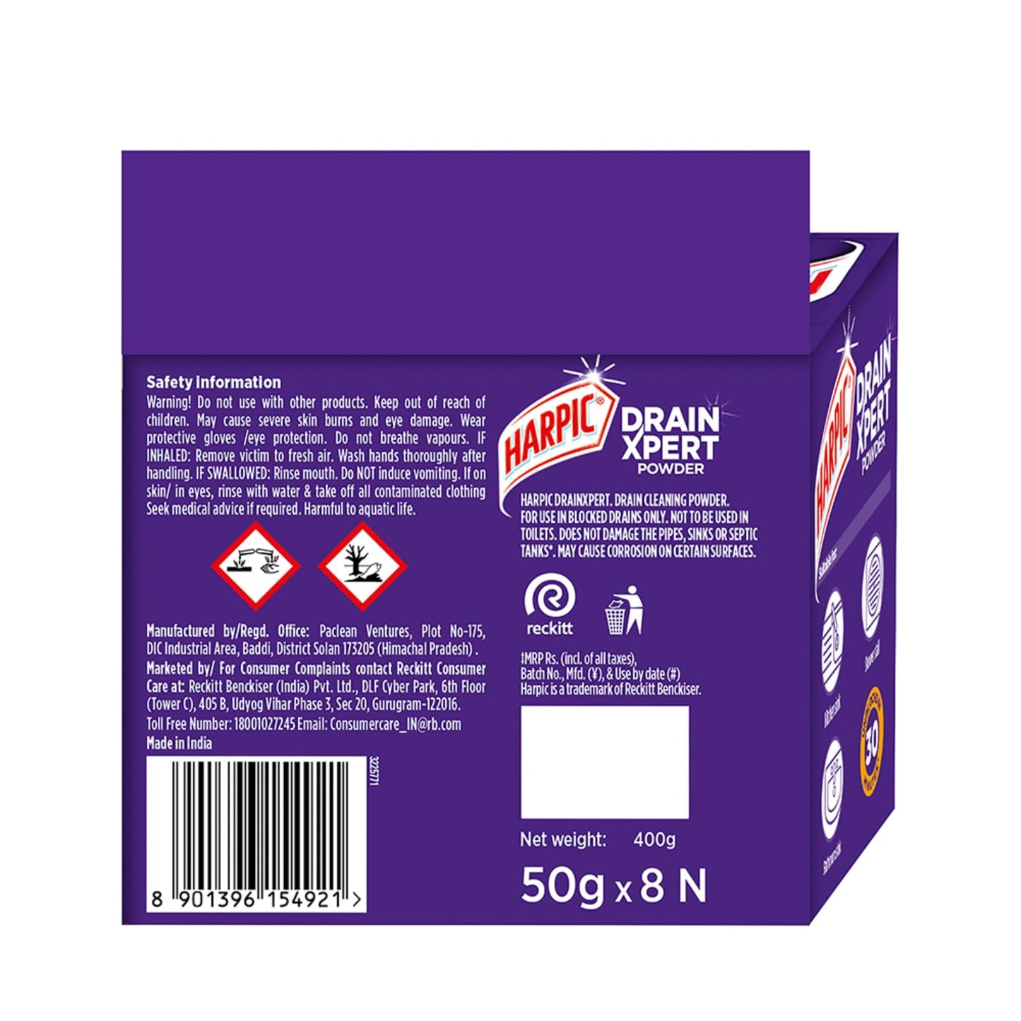 Harpic (50g x 8), DrainXpert Drain Cleaner Powder | Effective Sink Cleaner, Drain Blockage Remover, Drain Pipe Cleaner