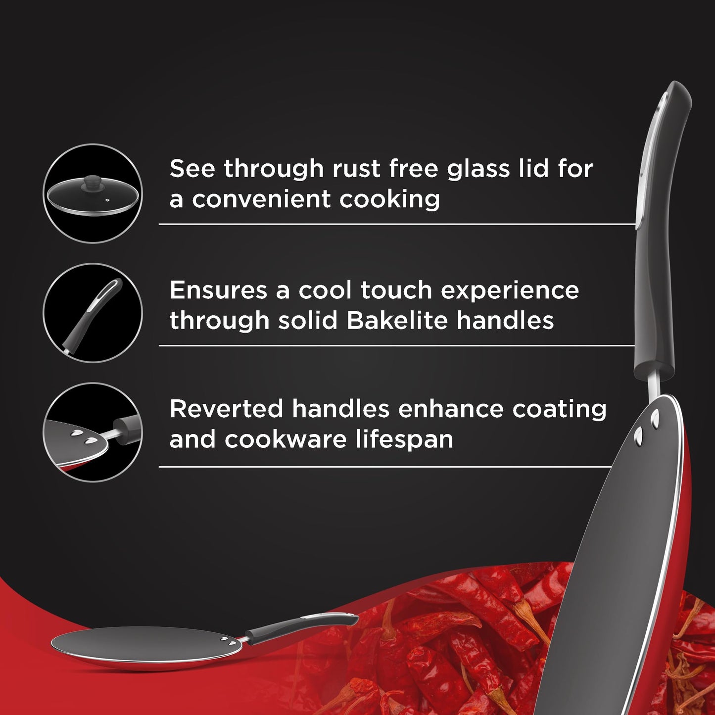 ‎Preethi Dura Collectiona Non Stick Concave Tawa, 28 cm, Gas & Induction Compatible, 5 Star Non Stick Effect, Chilly Red