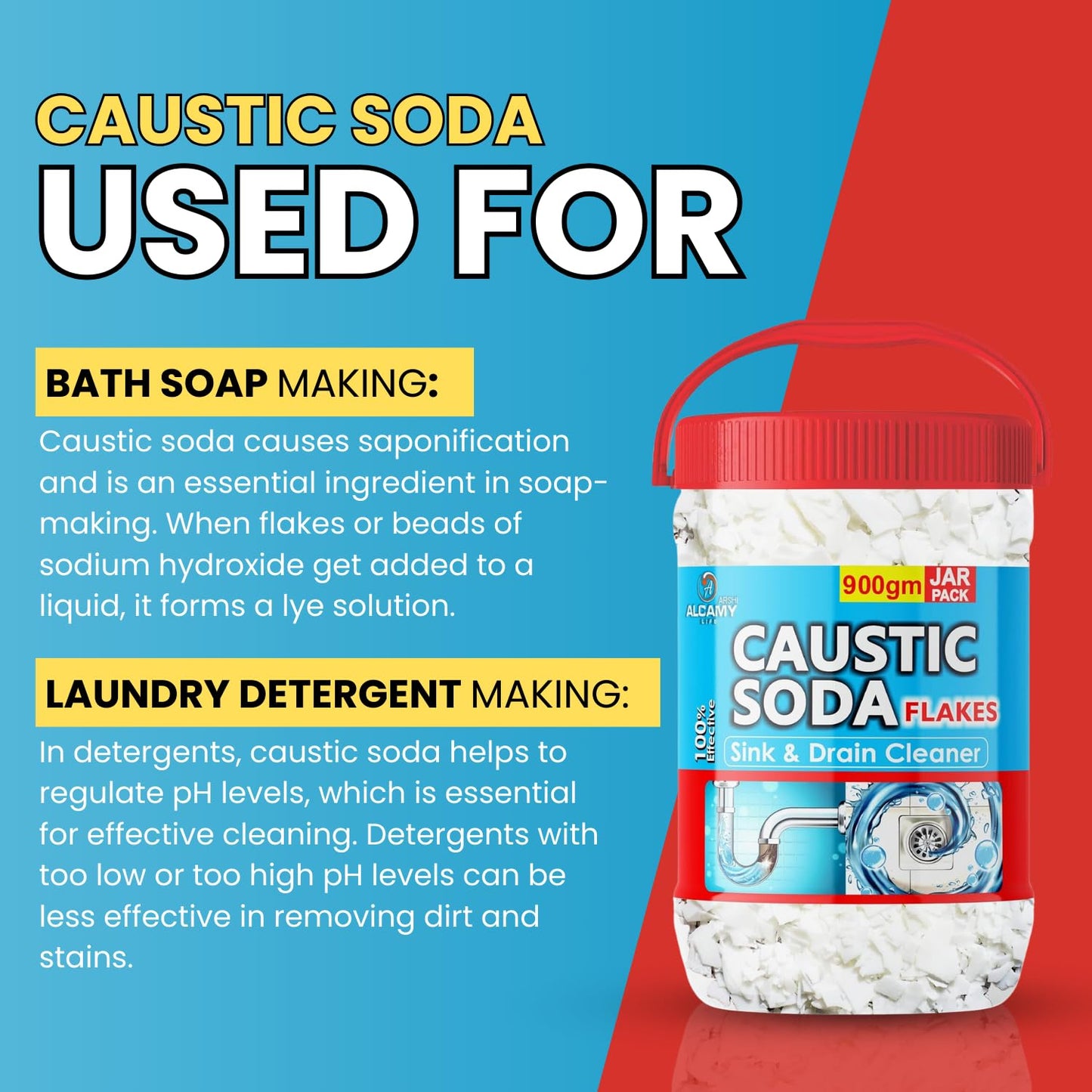 AAAL Caustic Soda Flakes 900gm (SUPER JAR PACK) Chimney Cleaner, Pure & Powerful Drain Cleaner