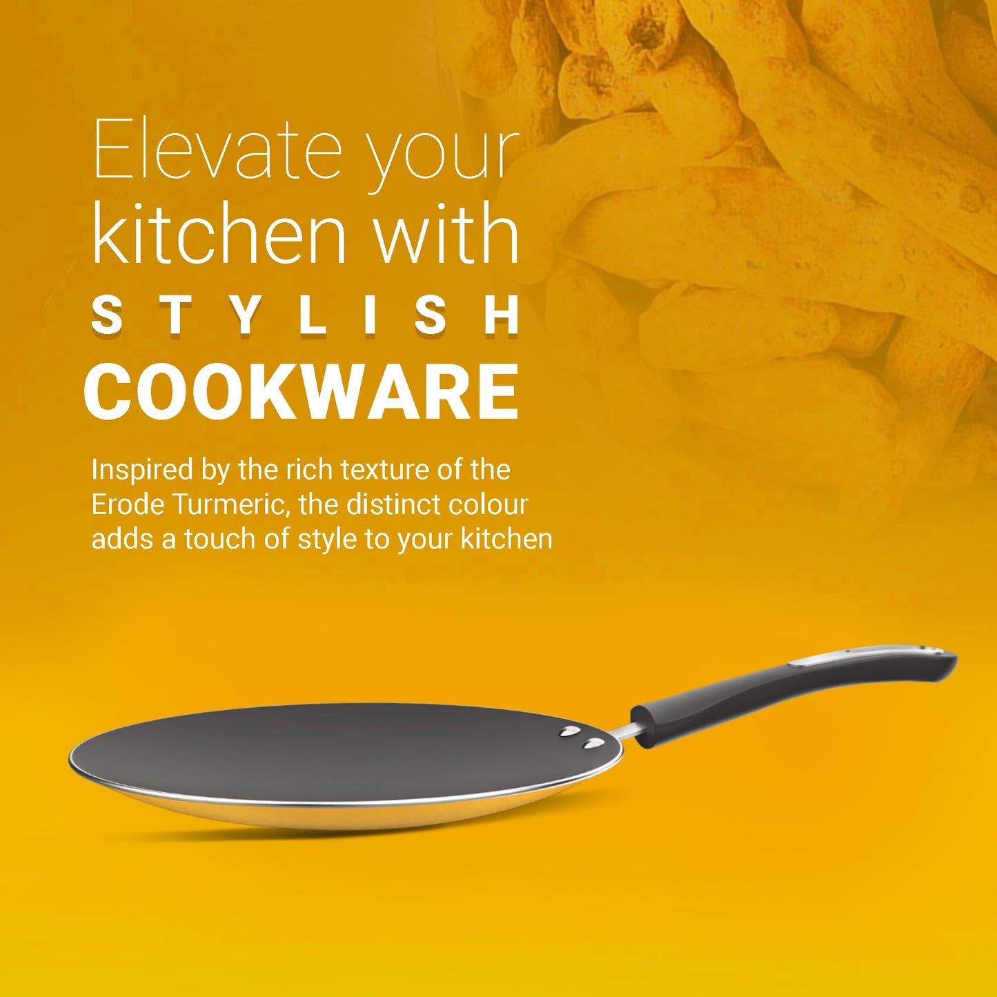 ‎Preethi Dura Collection Non Stick Concave Tawa, 28 cm, Gas & Induction Compatible, 5 Star Non Stick Effect, Turmeric Yellow