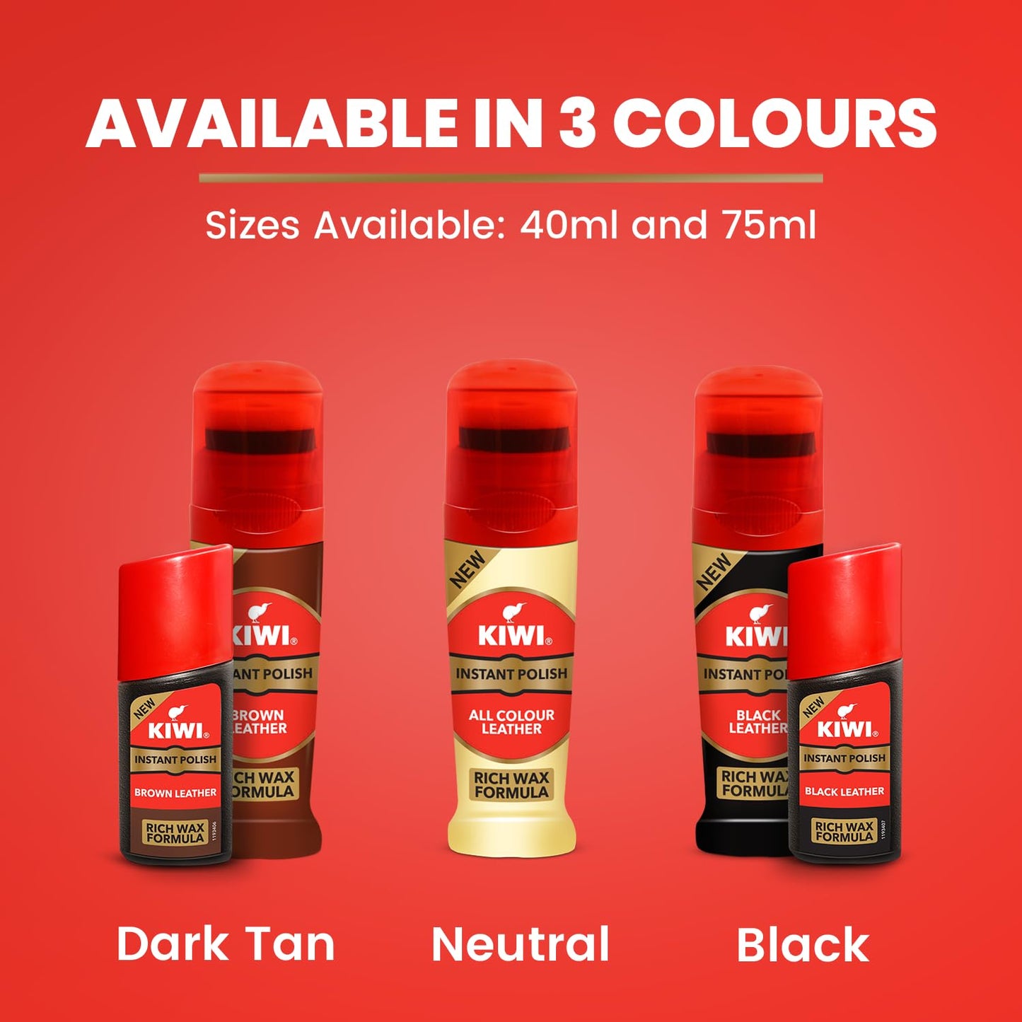 4x Kiwi Instant Polish - Brown Leather 75ml each - Pack of 4