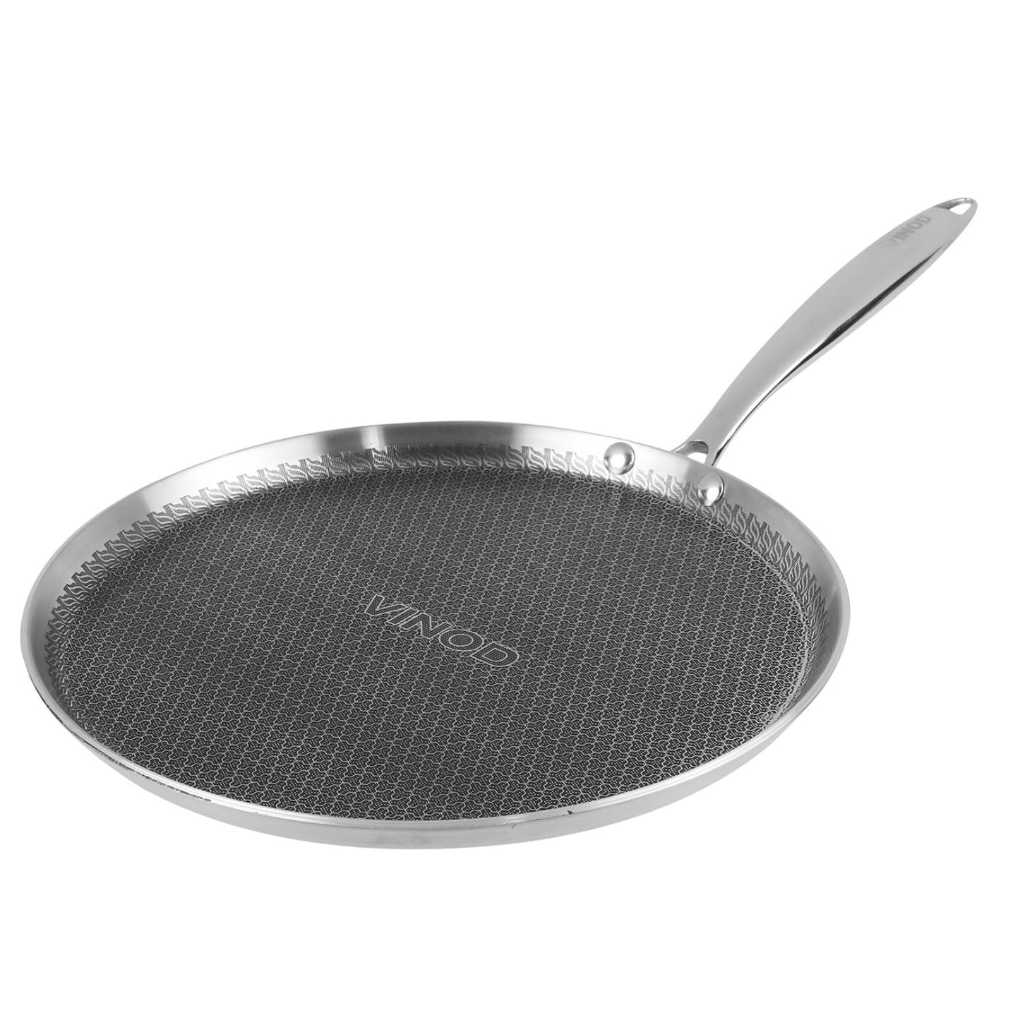 Vinod SAS Pro Platinum Triply Stainless Steel Dosa Tawa - 31 cm | 4.0 mm Thick | Hexa Design | Metal Spoon Friendly | Riveted Handle | Gas, Induction Base | 5-Year Warranty