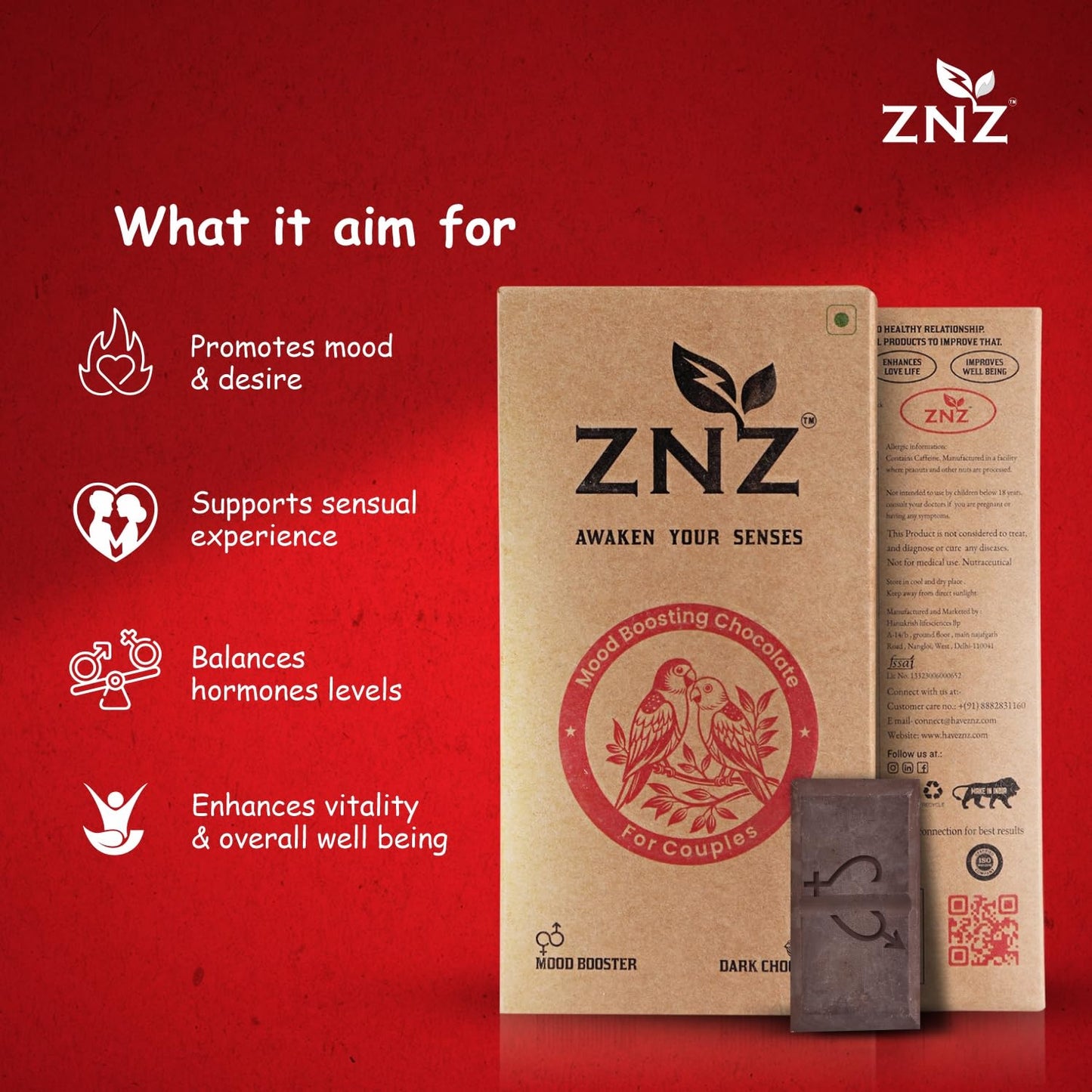 ZNZ Premium Dark Chocolate for Uplifting Mood & Wellness | Vegan & Gluten-Free Delight | Best Gift set for Men & Women | Ideal for Couples | Vegan and Guilt free Delight | (Pack of 2)