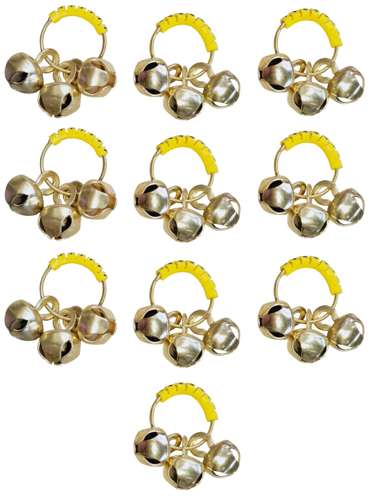 (Big Size, High Sound) Classy Looks Ghungroo Bells Finger Clapping Ring Yellow Kadi (Non Brass) Home Temple Pooja Aarti Bhajan Ganapati Ganesh Navratri Festivals Musical Gifting Goddess Chiming (10)