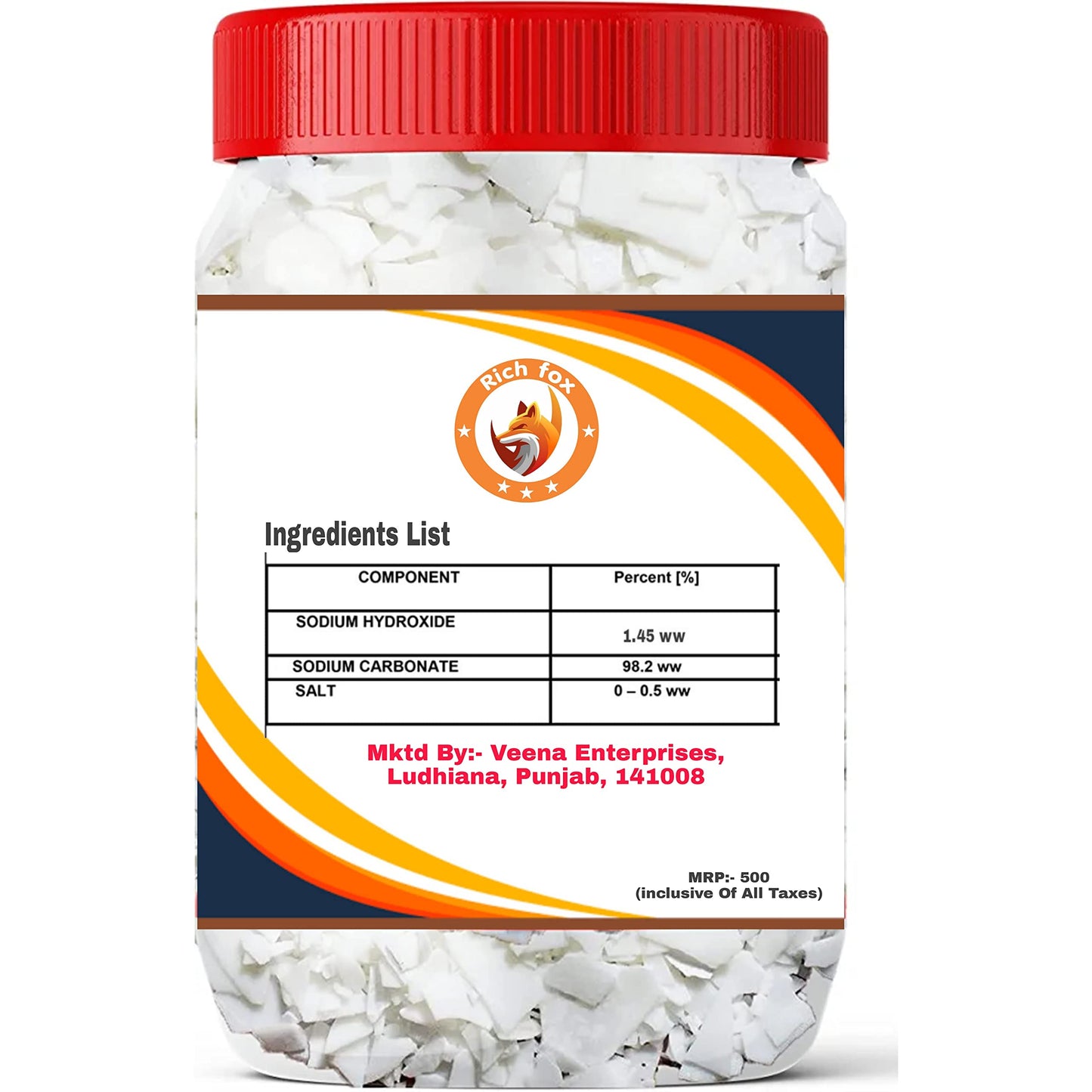 RICH FOX® Caustic Soda for Soap Making, Drain Cleaning, Chimney Cleaning– Fast-Acting Formula to Clear Blockages Instantly – Best Chimney & Drain Cleaner Flakes and Soap Making Flakes- 450 Grams