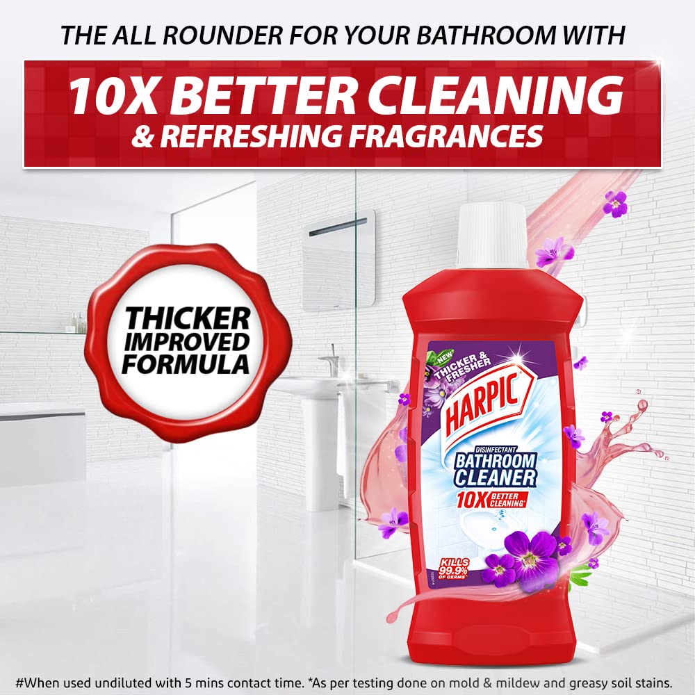 Harpic Flushmatic In-Cistern Toilet Cleaner Blocks, Marine - 150 g | Lasts Upto 240 Flushes & Disinfectant Bathroom Cleaner Liquid, Floral - 1 L | India's # 1 Bathroom Cleaner