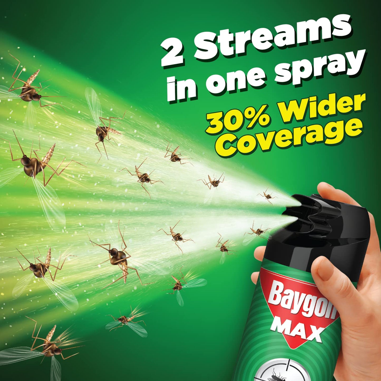 Baygon Max Mosquito and Fly Killer Spray, 400ml | Lime Fragrance | Instant Mosquito Repellent | Kills Dengue & Malaria Spreading Mosquitoes | With Double Nozzle Technology for 30% Wider Coverage