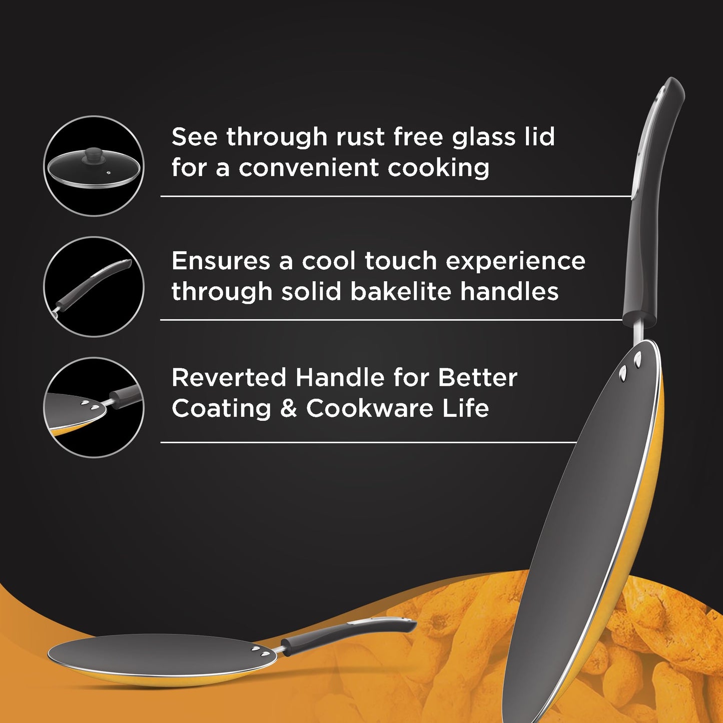 ‎Preethi Dura Collection Non Stick Concave Tawa, 28 cm, Gas & Induction Compatible, 5 Star Non Stick Effect, Turmeric Yellow