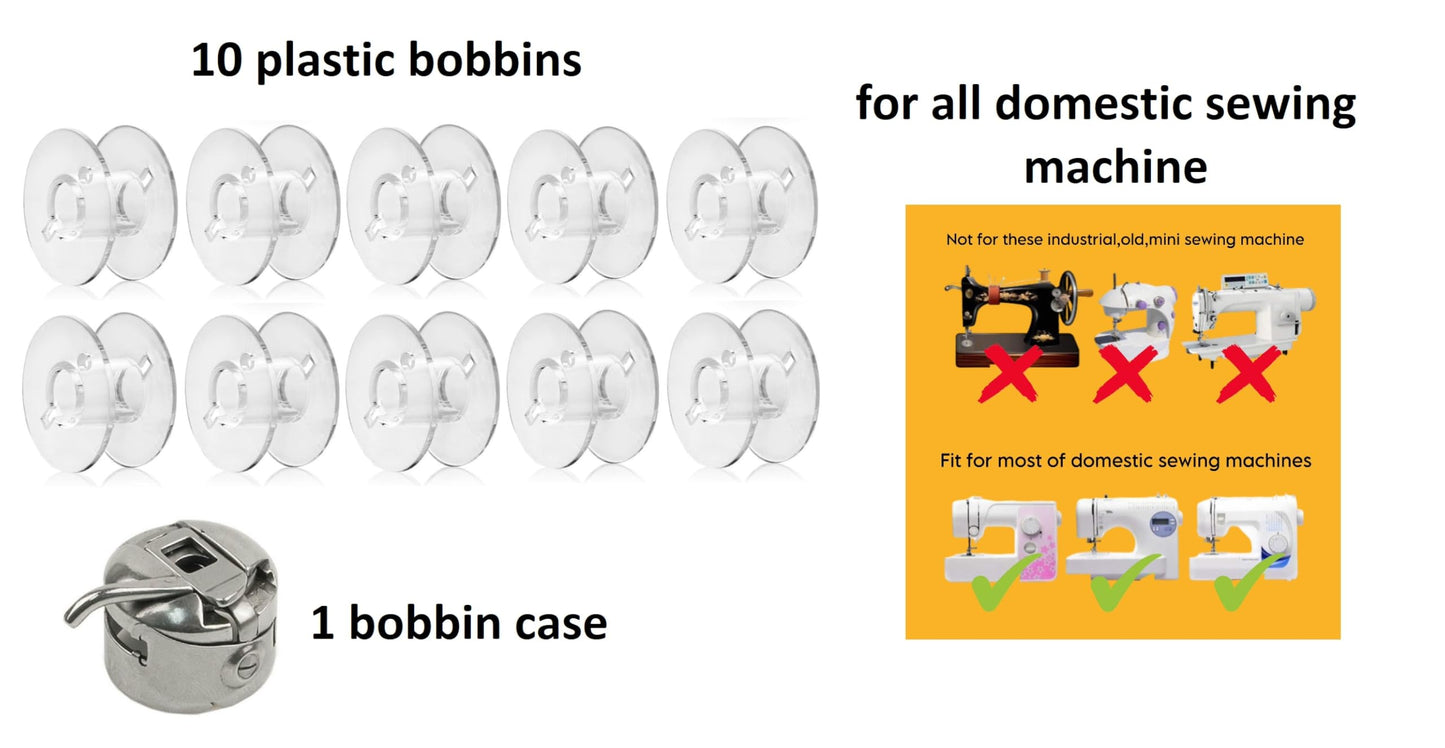 Zenith 10 Plastic Transparent Bobbins + 1 Bobbin Case for Any Automatic Sewing Machines (Singer/Usha/Brother)