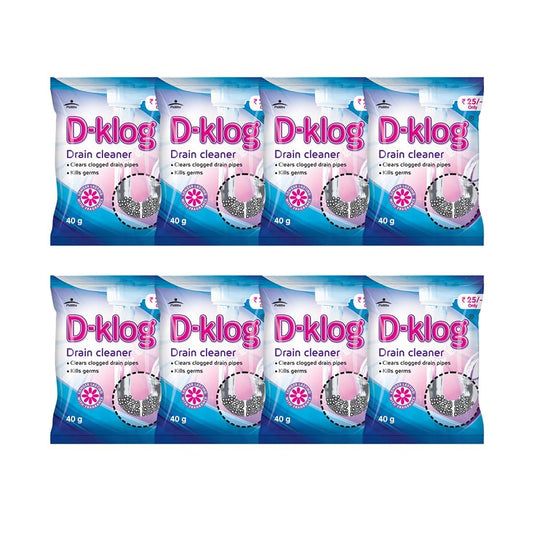 D-Klog Drain Cleaner Powder (40g x 8 Units), Removes Clogs, Blockages in Washbasin, Septic Tank, Sinks, Pipes within 30 mins.Drain expert | Sink cleaner| Toilet Cleaner | No manual hassle required