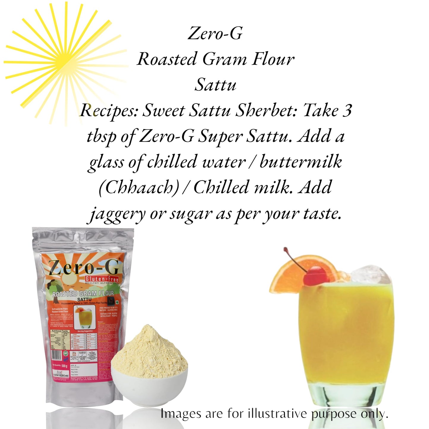 Zero-G Gluten-free Sattu (500g Pack) - High-Protein Hi-fibre Meal | Traditional Indian Wholesome Food/Drink | Gluten-Free Goodness | Promotes Digestive Health | Supports Healthy Gut