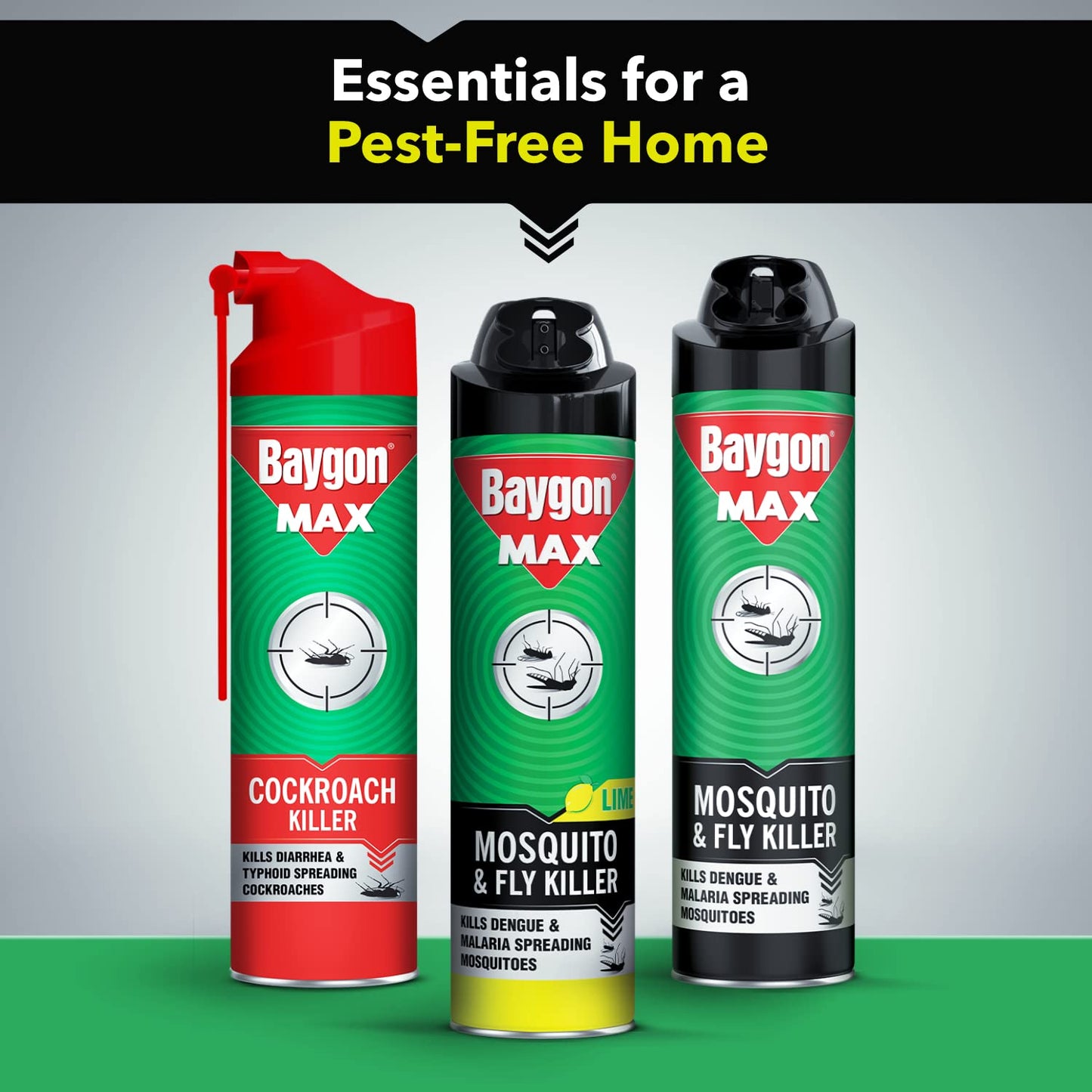 Baygon Max Mosquito and Fly Killer Spray, 625ml | Lime Fragrance | Instant Mosquito Repellent | Kills Dengue & Malaria Spreading Mosquitoes | With Double Nozzle Technology for 30% Wider Coverage