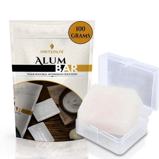 Unitedlys Alum Stone Bar 100g with Travel Case| Natural Fitkari Stone for Skin Tightening & Water Purification | Crystal White Alum Bar for Underarms & Shaving | Gentle & Effective Phitkari Stone Bar