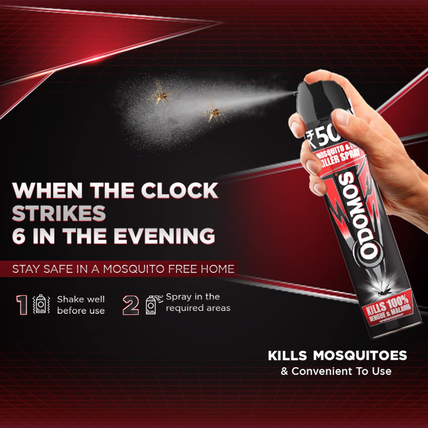 Odomos Mosquito & Flies Killer Spray- 625ml |Powerful Formula for Complete Protection |Effective Indoor Pest Control |Instant Kill & Long Lasting Action |All round protection from Dengue and Malaria