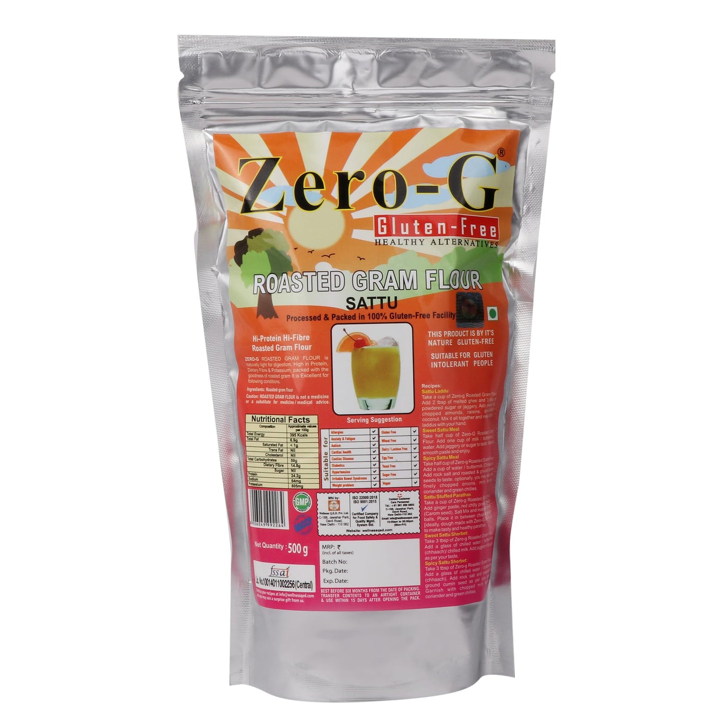 Zero-G Gluten-free Sattu (500g Pack) - High-Protein Hi-fibre Meal | Traditional Indian Wholesome Food/Drink | Gluten-Free Goodness | Promotes Digestive Health | Supports Healthy Gut