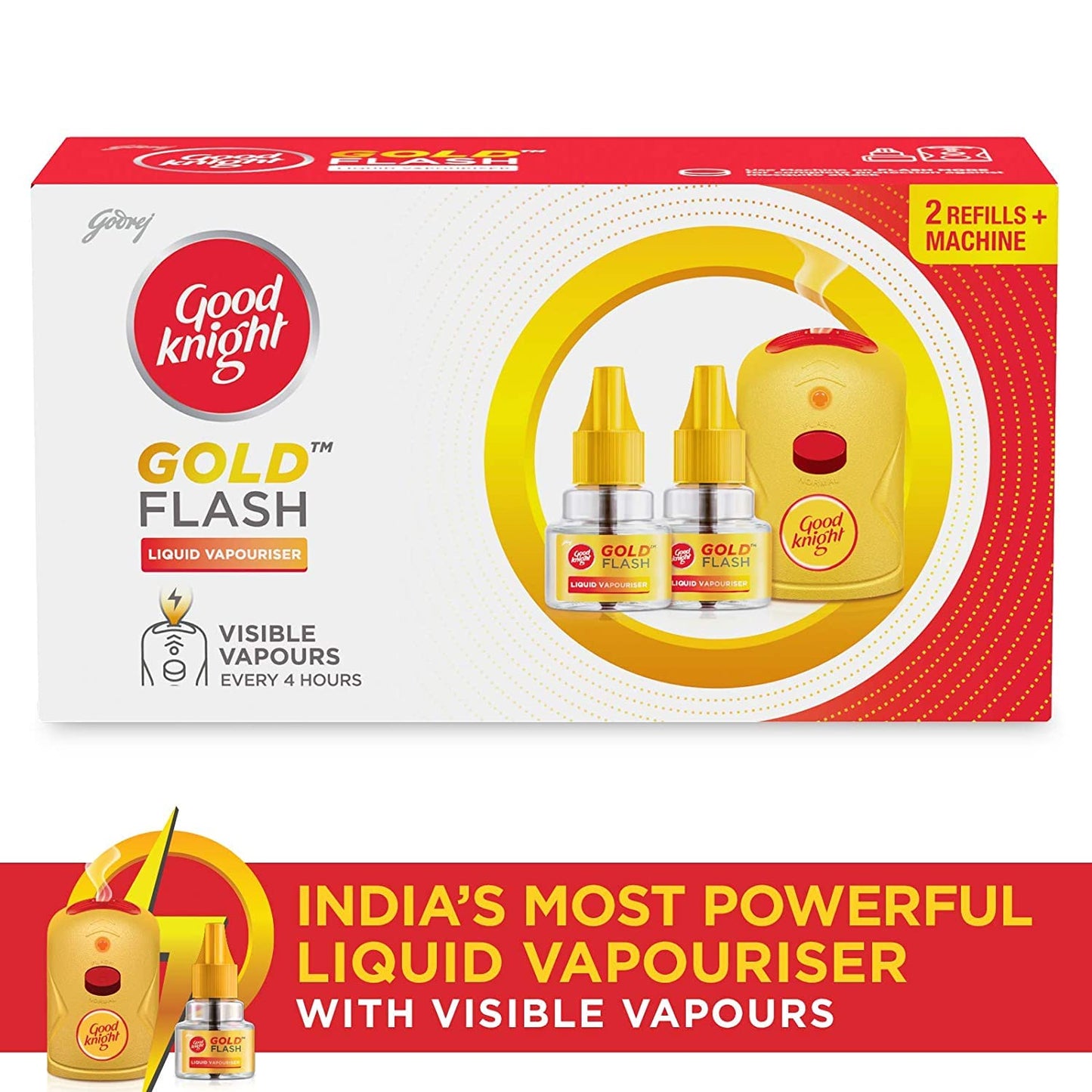 Good knight Gold Flash Liquid Vapourizer | Mosquito Repellent Combo Pack | Machine + Pack of 2 Refills (45ml Each)