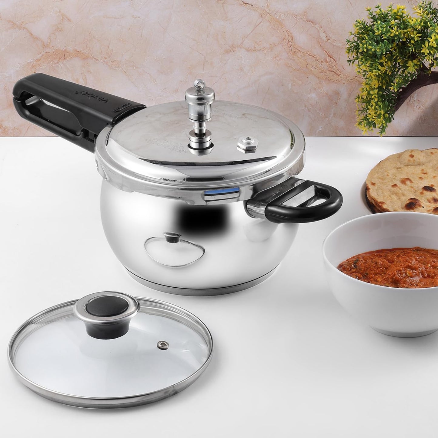 Vinod Splendid Plus Stainless Steel Pressure Cooker Outer Lid 1.5 Litre | SAS Bottom Handi Cooker | Extra Glass Lid | Induction and Gas Base | ISI and CE certified | 2 Years Warranty