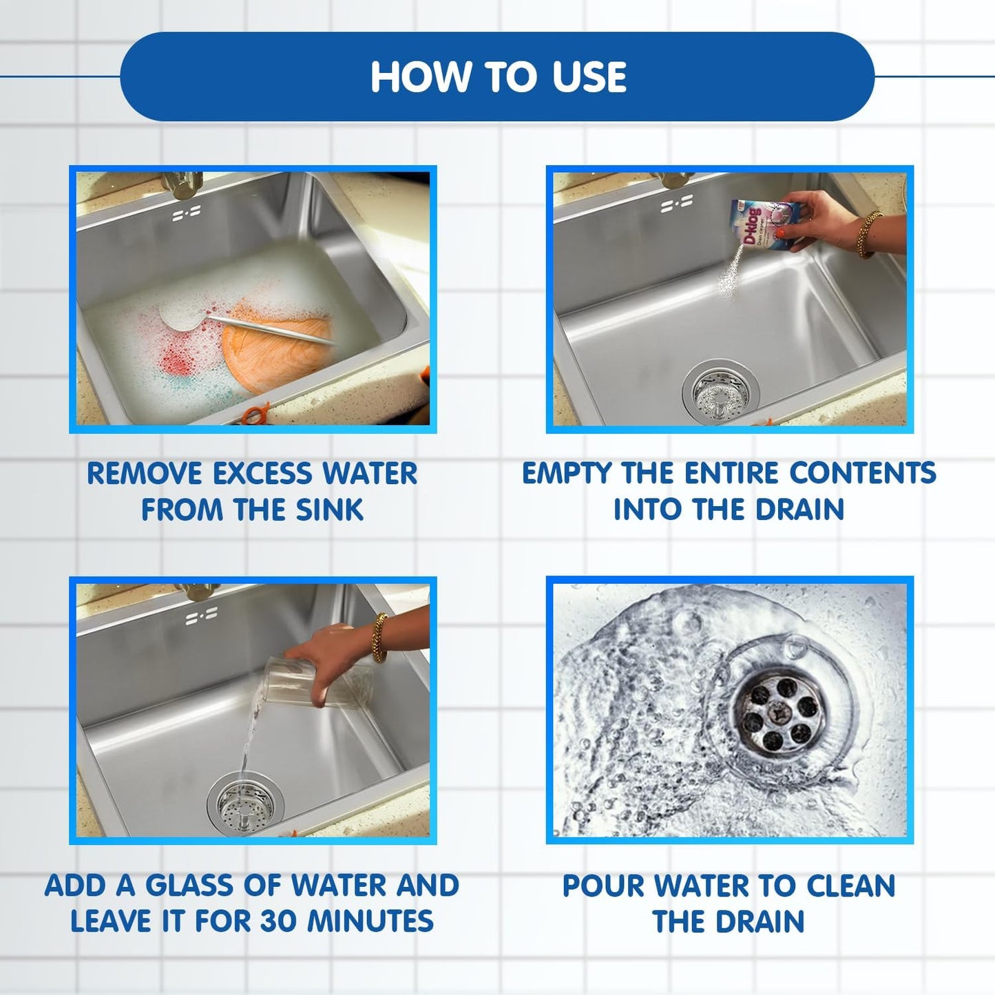 D-Klog Drain Cleaner Powder (40g x 8 Units), Removes Clogs, Blockages in Washbasin, Septic Tank, Sinks, Pipes within 30 mins.Drain expert | Sink cleaner| Toilet Cleaner | No manual hassle required