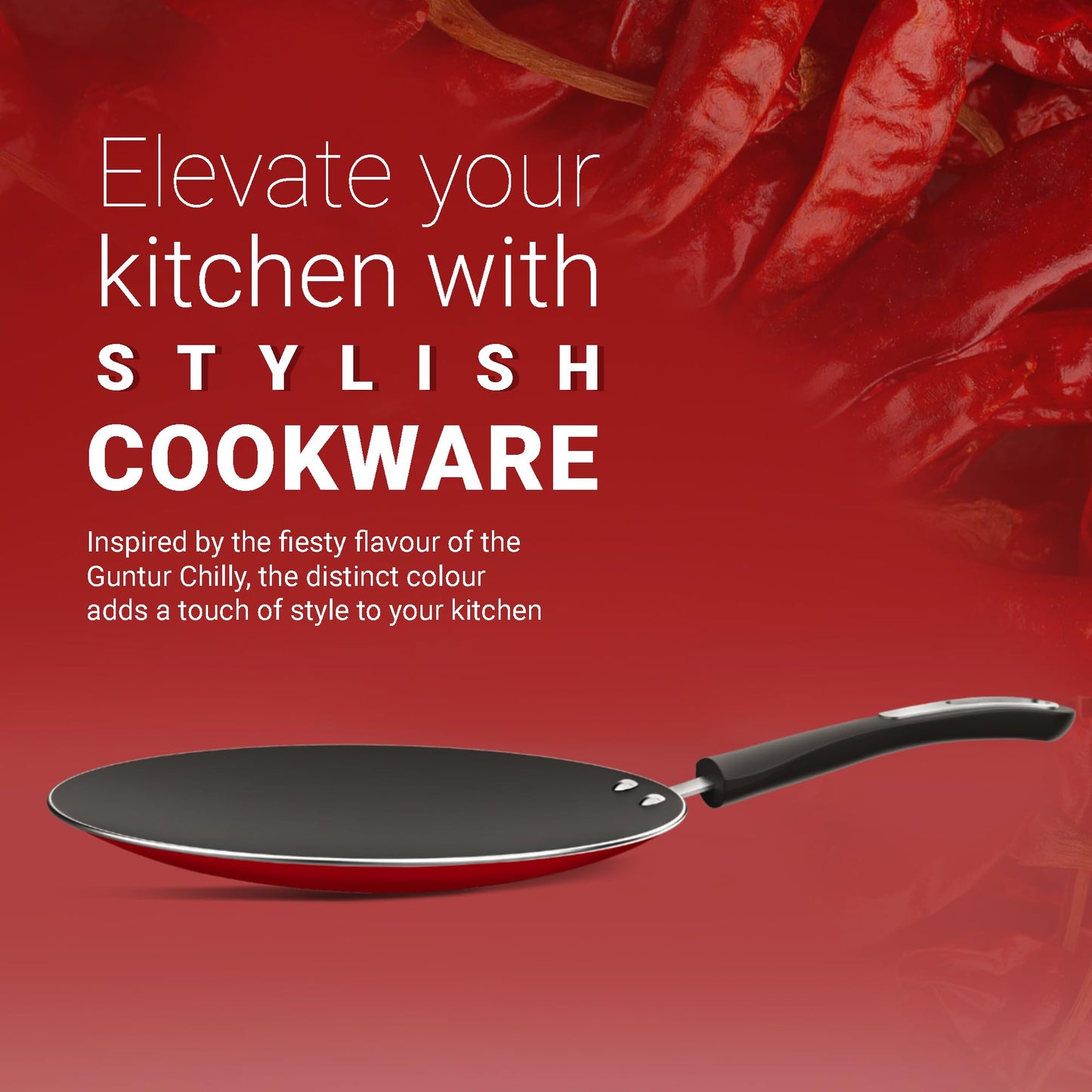 ‎Preethi Dura Collectiona Non Stick Concave Tawa, 28 cm, Gas & Induction Compatible, 5 Star Non Stick Effect, Chilly Red