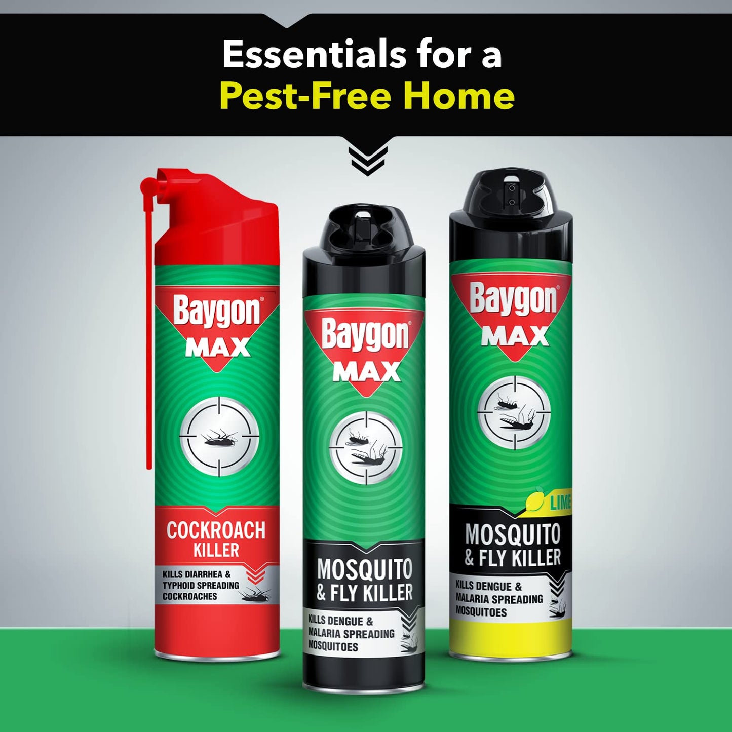 Baygon Max Mosquito and Fly Killer Spray, 625ml | Instant Mosquito Killer | Kills Dengue & Malaria Spreading Mosquitoes | With Double Nozzle Technology for 30% Wider Coverage