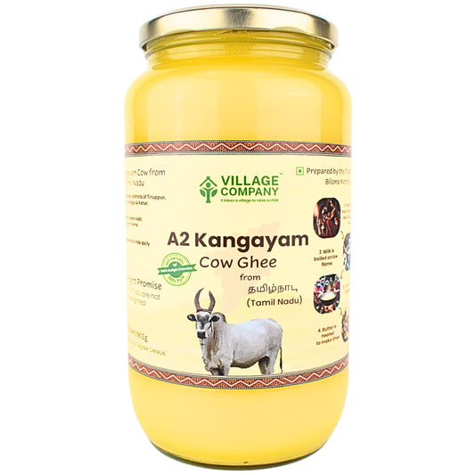 Village Company A2 Bilona Desi Cow Ghee | Bilona Method | Premium, Organic, Traditional | Grass Fed | Kangayam Desi Cow | Lab-Certified | Glass Jar 1L