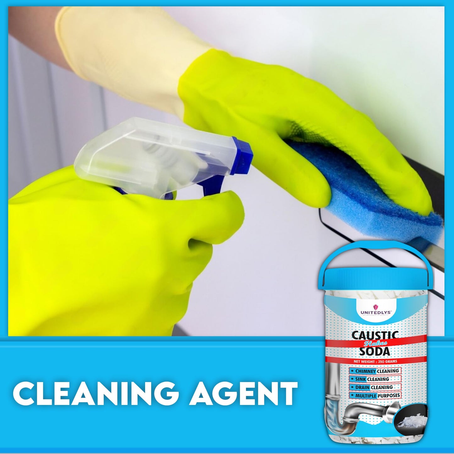 Unitedlys® Caustic Soda Drainage Block Remover 350G | Fast-Acting, Non-Toxic & Odorless Drain Cleaner Powder | Caustic Soda for Drain Cleaning | Sink Cleaner, Drain Pipe Cleaner & Drainage Cleaner