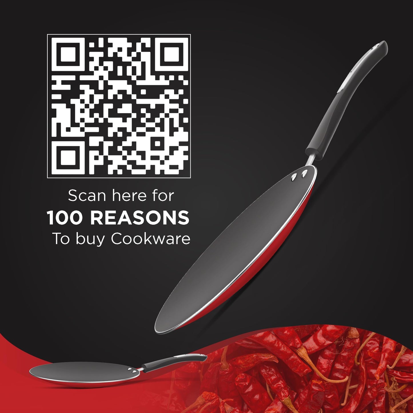 ‎Preethi Dura Collectiona Non Stick Concave Tawa, 28 cm, Gas & Induction Compatible, 5 Star Non Stick Effect, Chilly Red