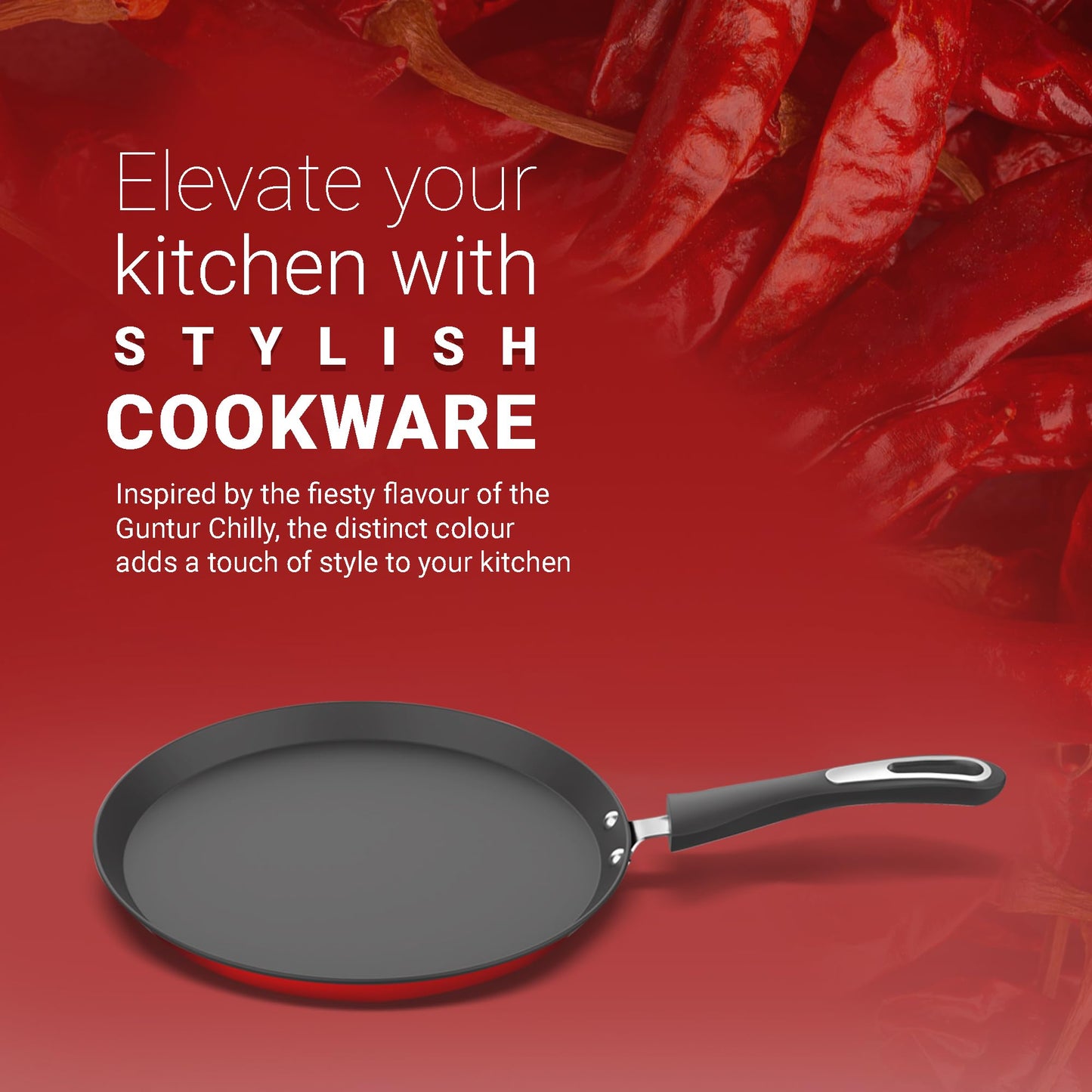 ‎Preethi Dura Collection Non Stick Tawa, 28 cm, Gas & Induction Compatible, 5 Star Non Stick Effect, Chilly Red