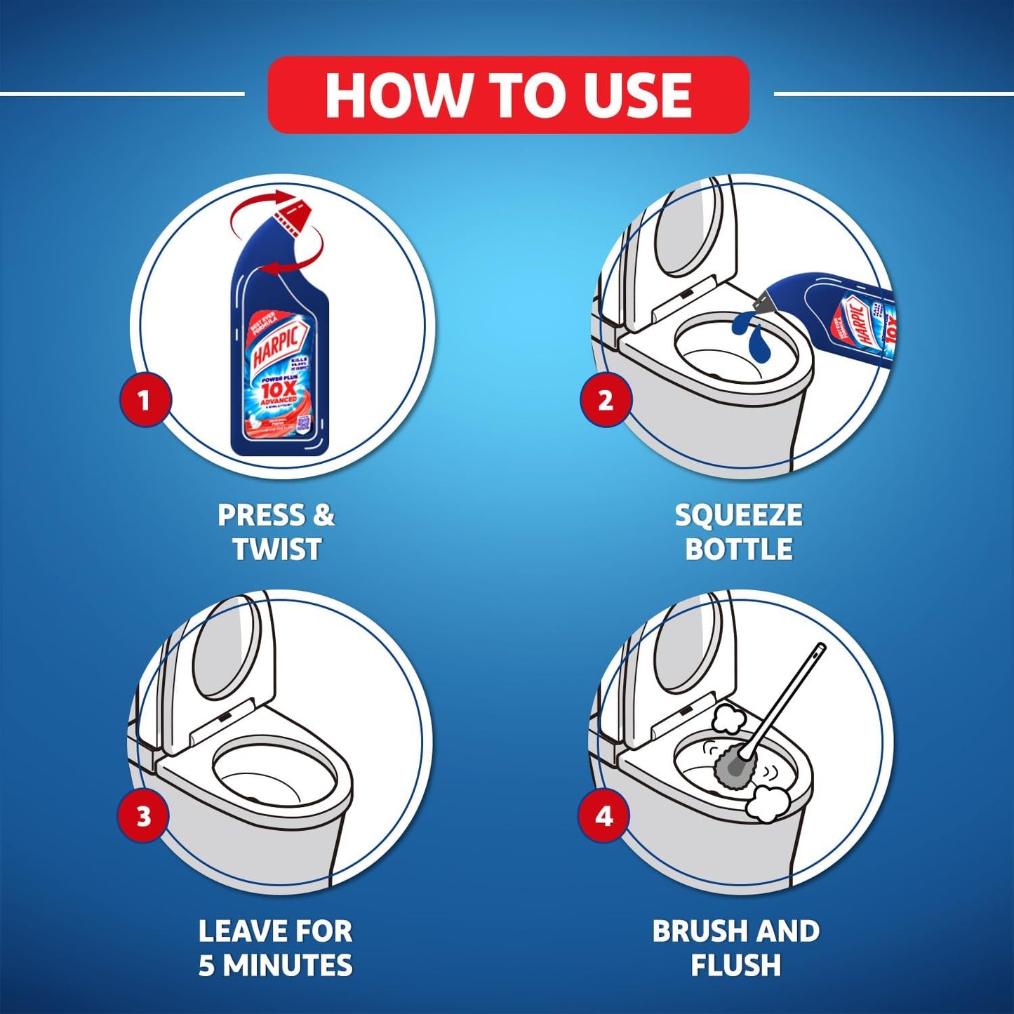 Harpic Toilet Cleaner Original, 1 L + Bathroom Cleaner Lemon - 1 L + Drain Xpert Drain Cleaning Powder (50g x 8)