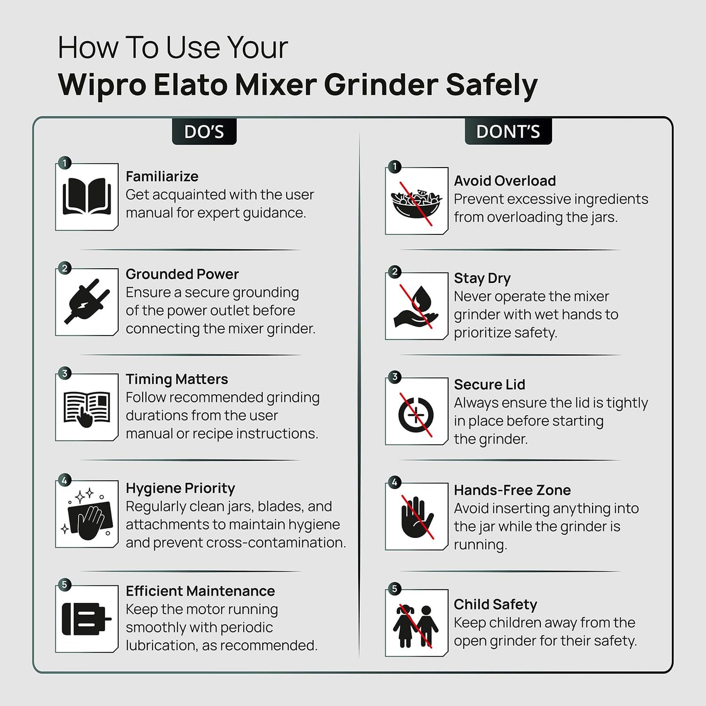 Wipro Elato FMG206 1000 Watt Mixer Grinder with 4 Jars,Heavy Duty 100% Copper Motor,Superfast Grinding,Stone Pounding Blade for Masala, 4 Jars Mixer Grinder 1000 Watt, 5 Years Motor Warranty, Black