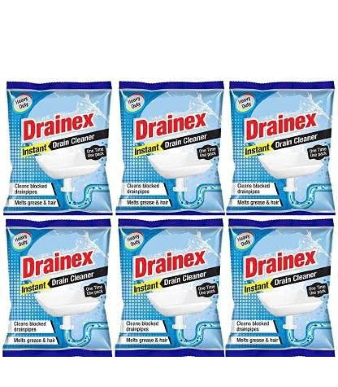 CASTER Drainex Drain Cleaner Powder Removes Blockages in Pipes, Sinks And Septic Tanks (50 Gram) - Pack Of 6