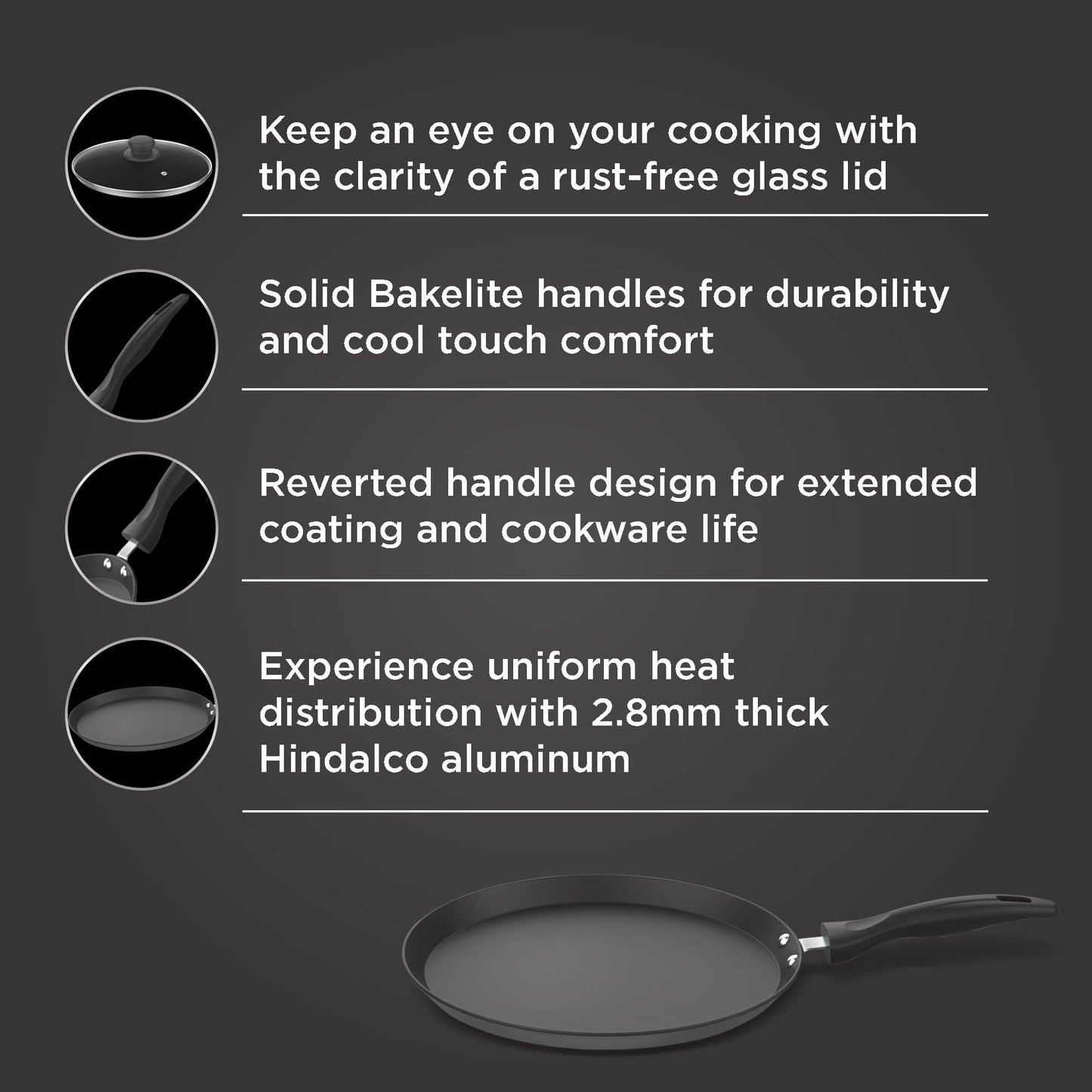 ‎Preethi Daily Collection Non Stick Tawa | 5 Star Non Stick Performance | Grey | 28 cm