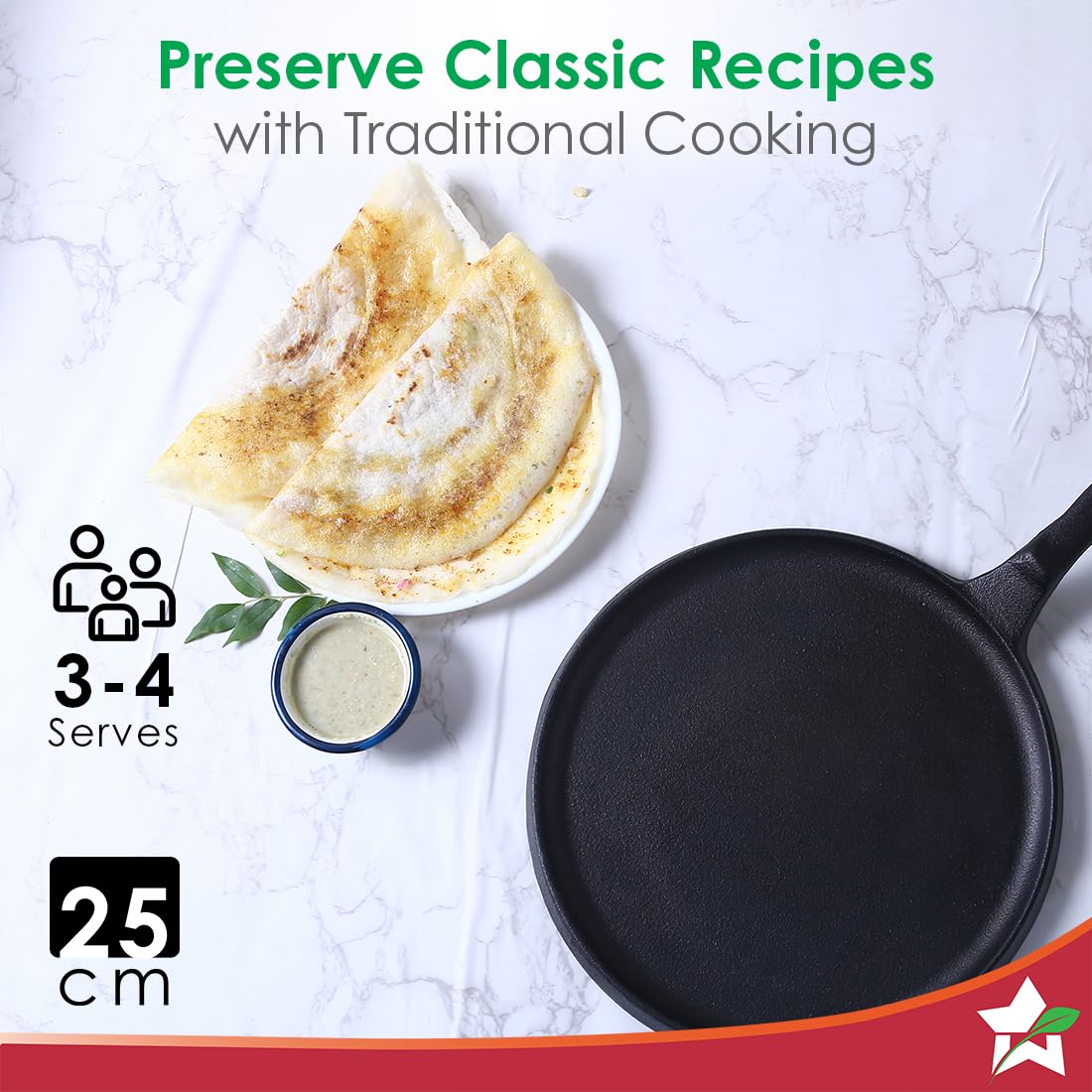 Wonderchef Forza Cast-Iron 25 cm Dosa Tawa Pan | Pre-Seasoned Cookware | Induction Friendly | 3.8 mm| with Lifetime Exchange Warranty