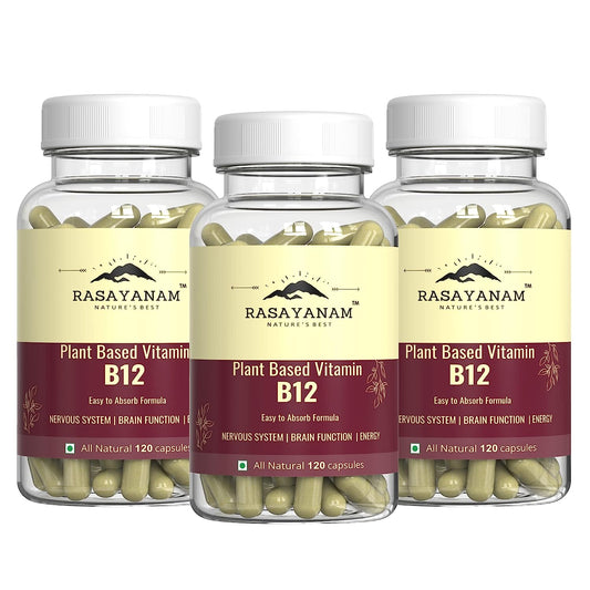 3x Rasayanam Plant Based Vitamin B12 (Cobalamin) - PACK OF 3 - 360 Veg Capsules