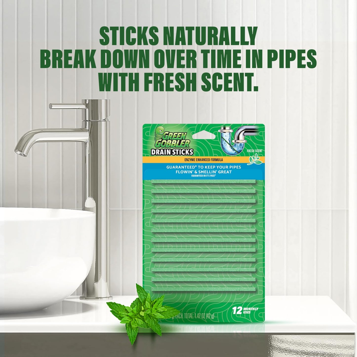 Green Gobbler BIO-Flow Drain Strips - 12 PAC (Drain Cleaner & Deodorizer)