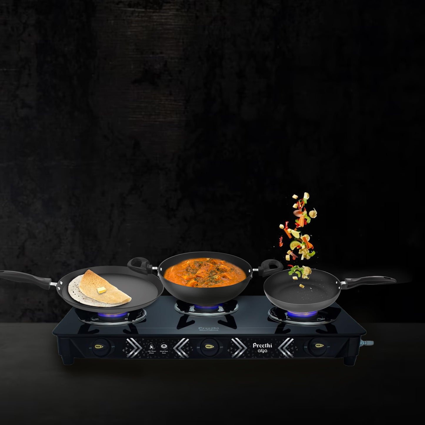 ‎Preethi Dura Collection Non Stick Set, 28 cm Tawa, 26 cm Frying Pan, 26 cm Kadai, with Glass Lid, Gas & Induction Compatible, 5 Star Non Stick Effect, Chilly Red