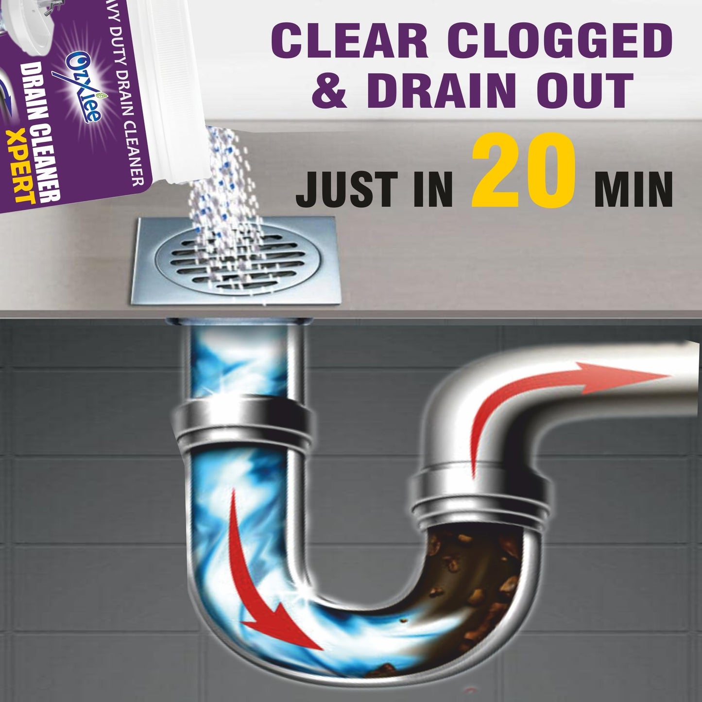 Ozxiee heavy duty Drain cleaner (450g Pack of 4) Instant Blockage opener to clear Clogged Drains sink pipe