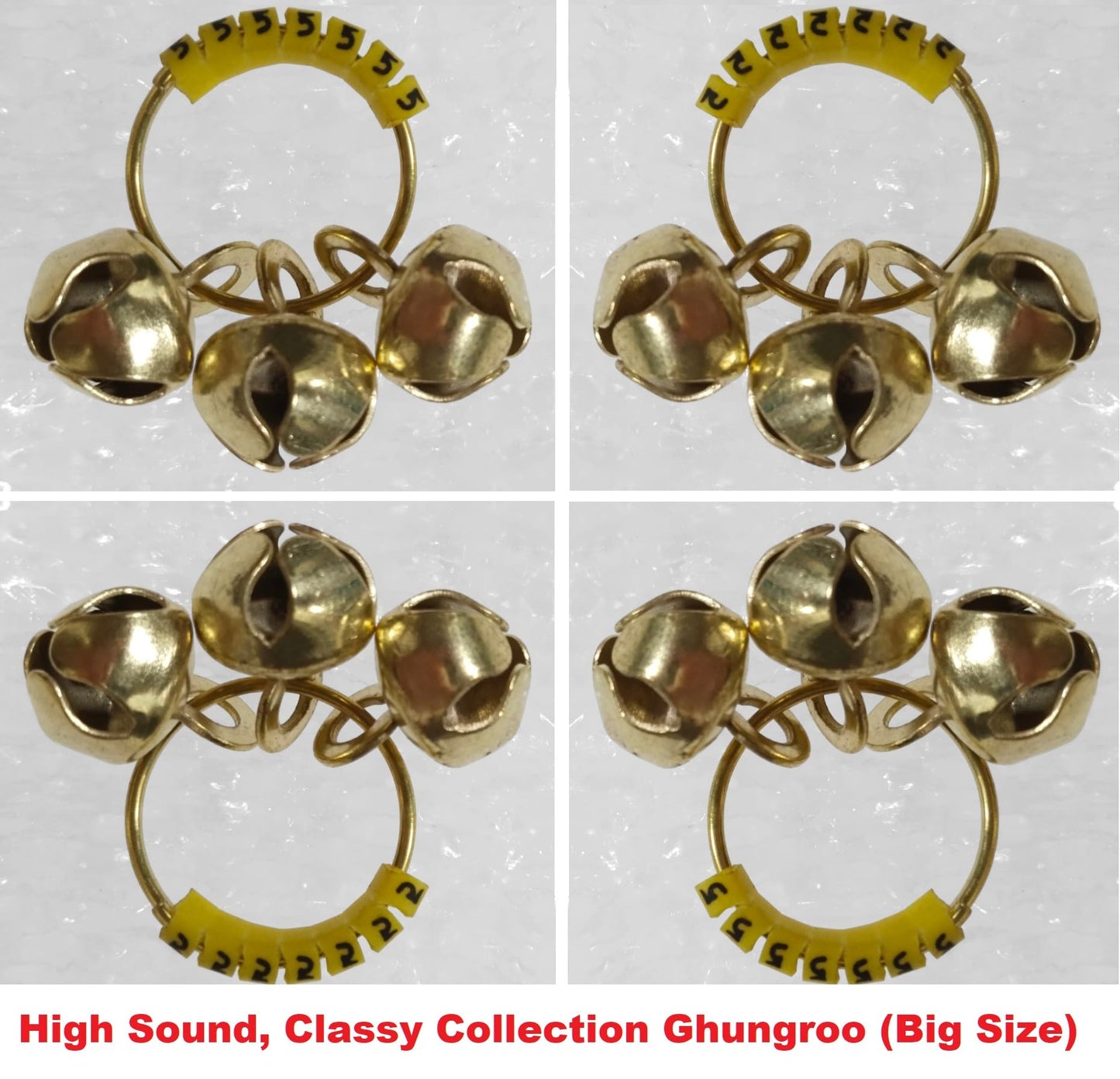 (Big Size, High Sound) Classy Looks Ghungroo Bells Finger Clapping Ring Yellow Kadi (Non Brass) Home Temple Pooja Aarti Bhajan Ganapati Ganesh Navratri Festivals Musical Gifting Goddess Chiming (10)