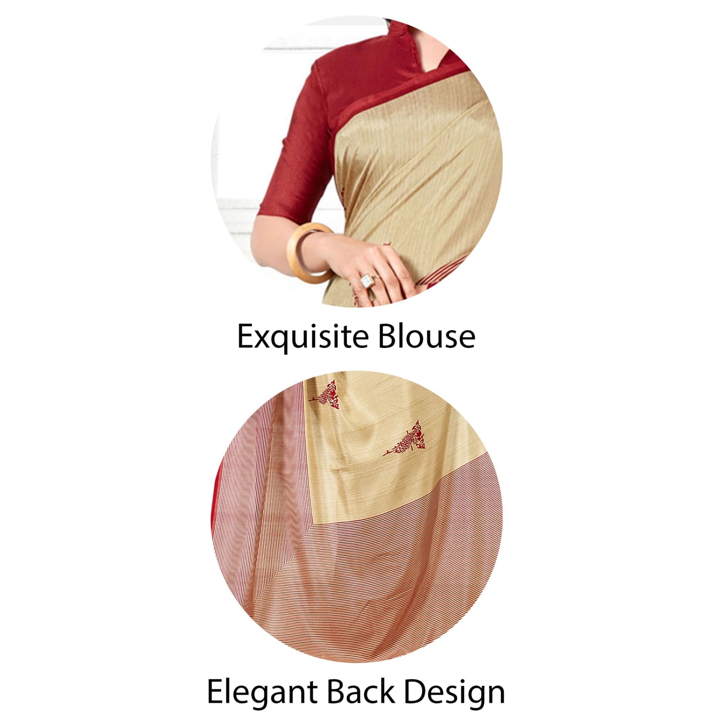 Vimla Women's Beige Malgudi Art Silk Uniform Printed Saree with Blouse (5899_Free Size, Beige)