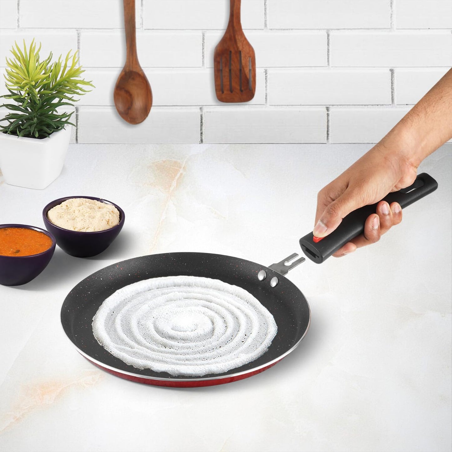 Vinod Popular Aluminium Non Stick Dosa Tawa with Detachable, Removeable Handles - 28 cm / 3 mm Thick/Compact Storage/Toxin Free/Long Lasting/Induction Base - 2 Year Warranty