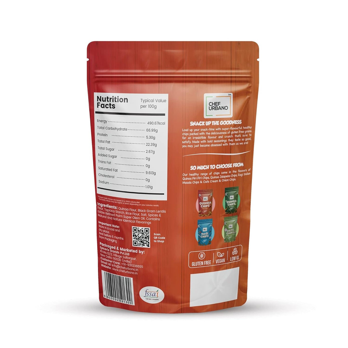 15x  Chef Urbano Quinoa Chips Piri Piri - 85g each - Pack of 15