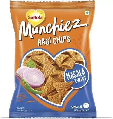 25x Saffola Munchiez Ragi Chips Masala Twist, Pack of 25 - 80g each