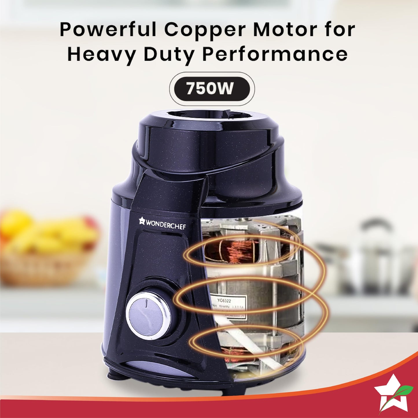 Wonderchef Galaxy Mixer Grinder 750 100% Copper Motor, 4 Stainless Steel Jars, Black & Grey, 5 Years Warranty