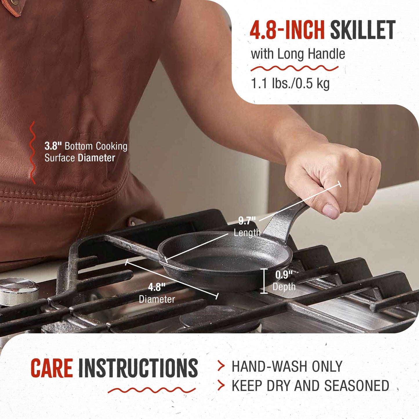 Victoria Mini Skillet Cast Iron Small Frying Pan Seasoned with 100% Kosher Certified Non-GMO Flaxseed Oil, 4.7", Black