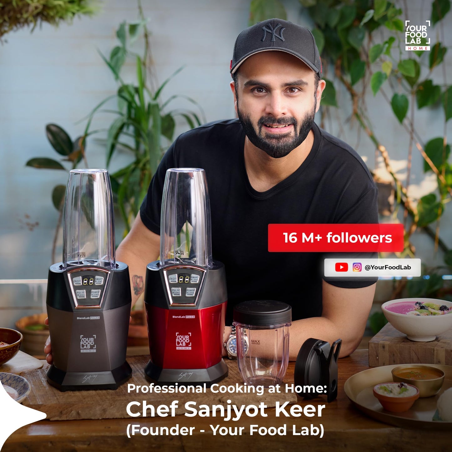 YFL HOME BlendLab Pro 2.0 Mixer Grinder for Kitchen, 1200W Blender with 2 Unbreakable Jars, 100% Copper Motor, Smoothie Maker with Preset Blend Modes, Laser Cut SS Blades | Blender for Smoothies (Red)