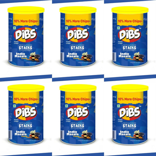 Dibs stacks (Pack of 6, 45 GM Each) Indie Masala Potato Crisps Chips On the Go Adventure, Crunchy Healthy and Tasty Chips, Snacks Chips