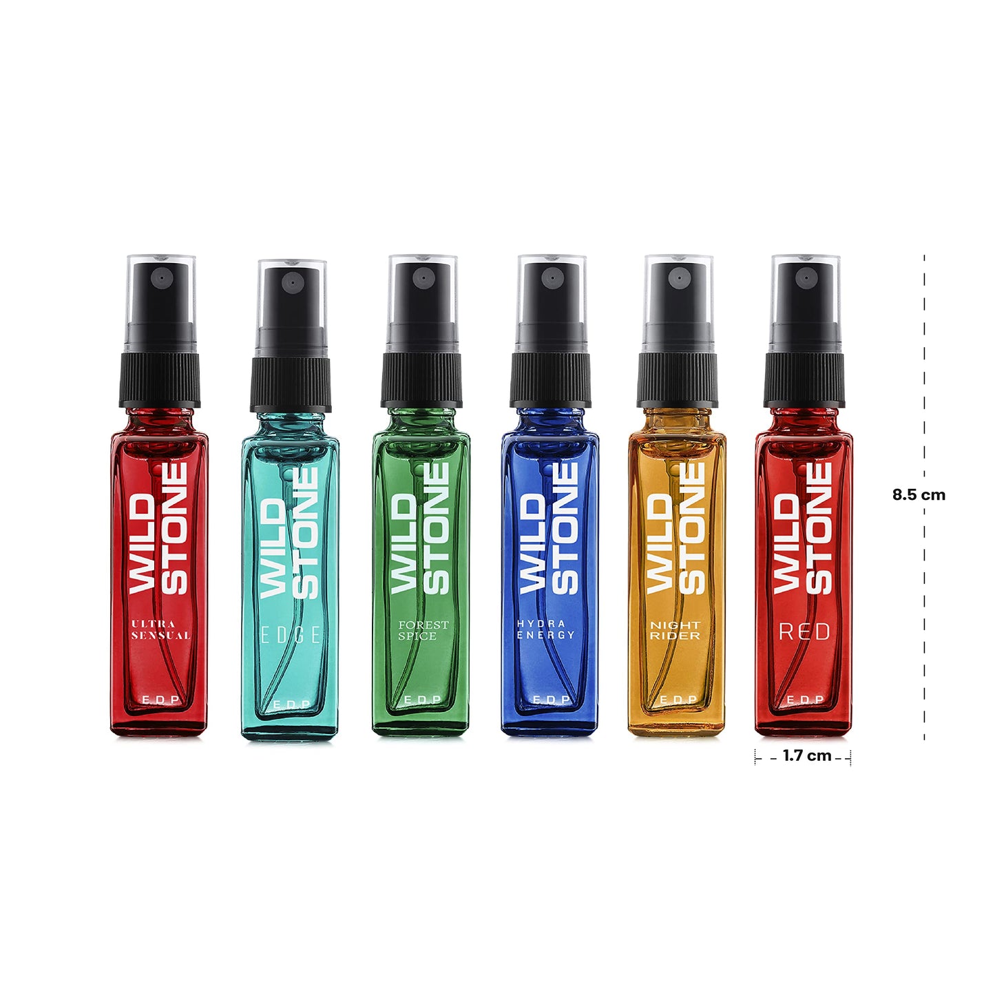 Wild Stone Fragrance Gift Set with Ultra Sensual, Forest Spice, Red, Hydra Energy, Edge and Night Rider Perfume for Men, Pack of 6 (8ml each)