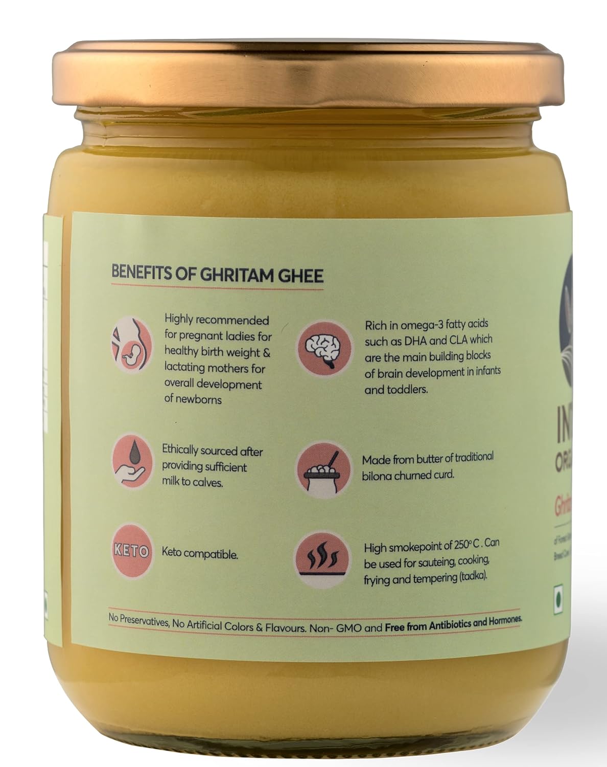 Indic Organics Forest Grazing Malnad Gidda Desi Cow's A2 Ghee | Rare Ayurvedic & Medicinal Bilona Ghee, 1000 ml
