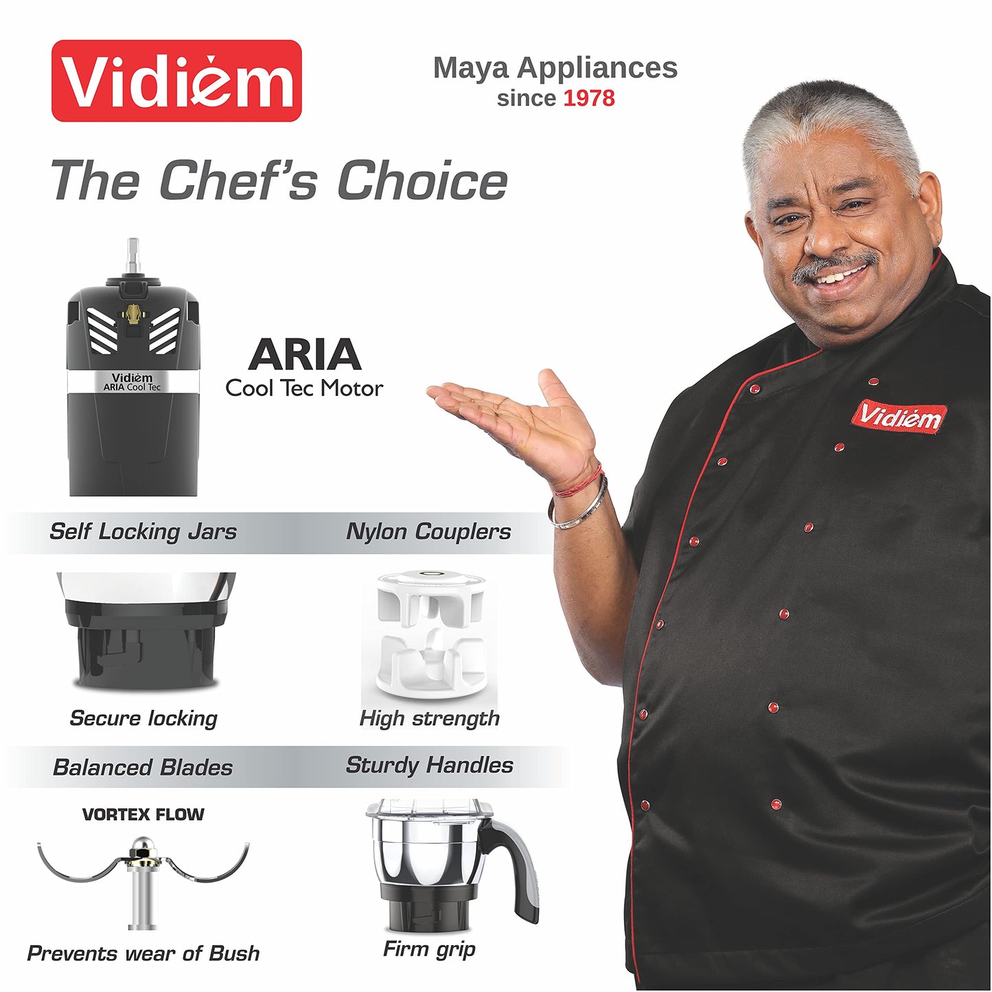 Vidiem Mixer Grinder 581 A Vision Plus (Multicolour) | 750 watt Mixer grinder with 4 Jar in-1 Juicer | Leakproof Jars with self-lock for wet & dry spices, chutneys & curries | 5 Years Warranty